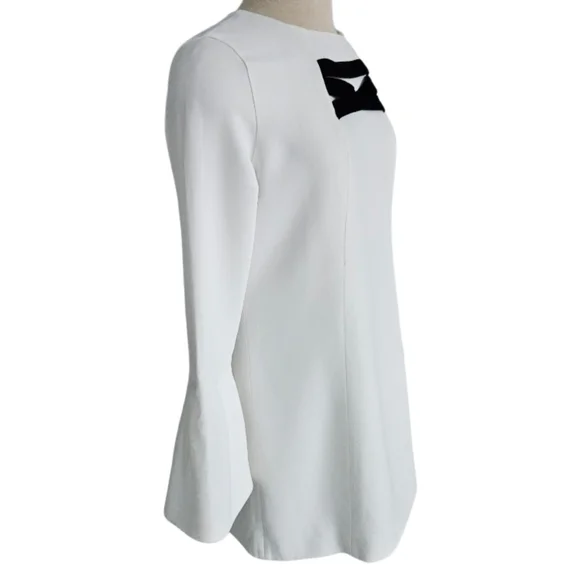 Alexis Josephine Of White Bell Sleeve Dress with Black Velvet Stripe - Picture 8 of 9